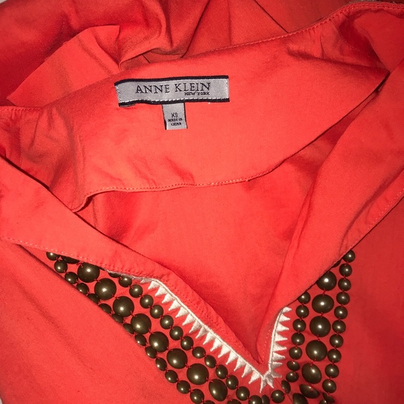 Anne Klein Bright Orange Summery Brass Bead Top - Picture 12 of 14